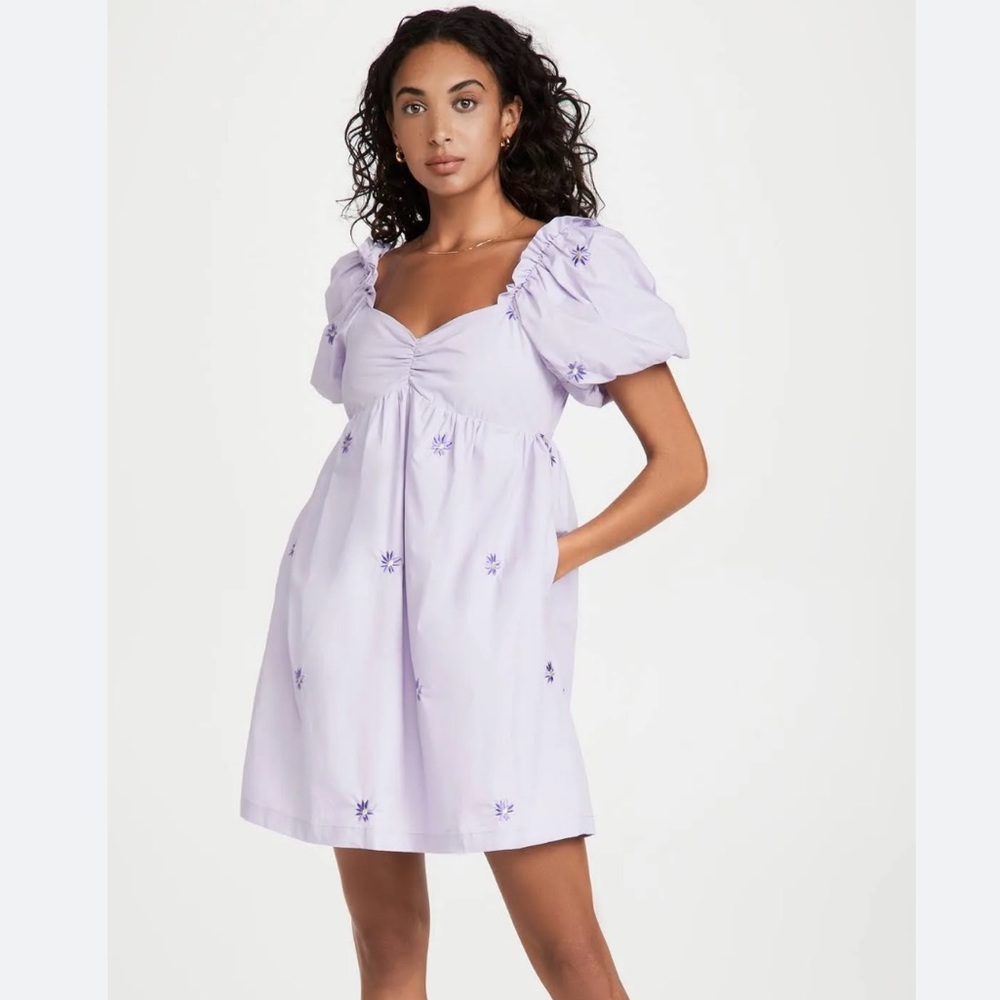 English Factory Lavender Mini Dress with Puff Sleeves